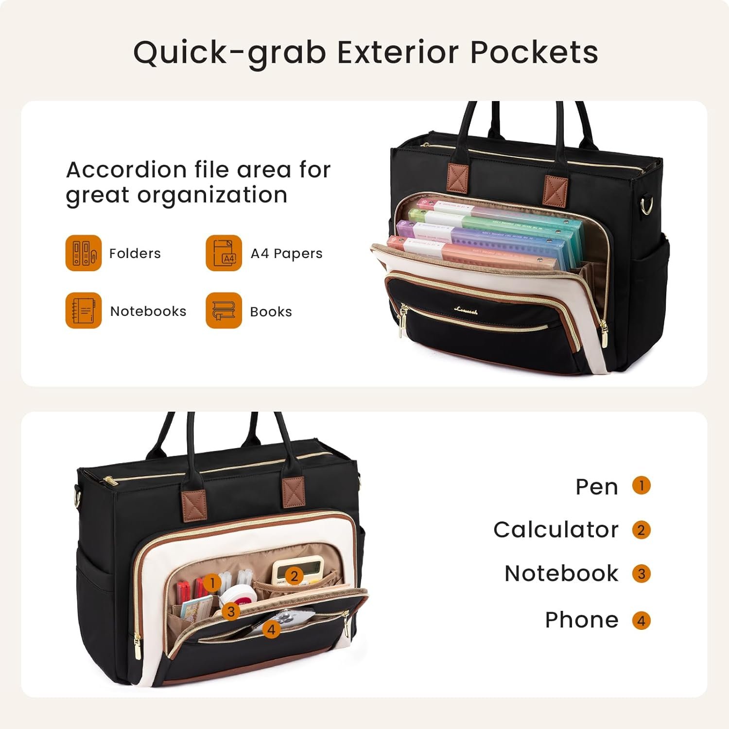 Work Tote Bags for Women,Laptop Tote Bag for Women With Large Cup Holder,Teacher Nurse Bags With Accordion File Organizer Pocket,Multi-Pockets Professional Briefcase Business Purses Handbag 15.6 inch - Image 5