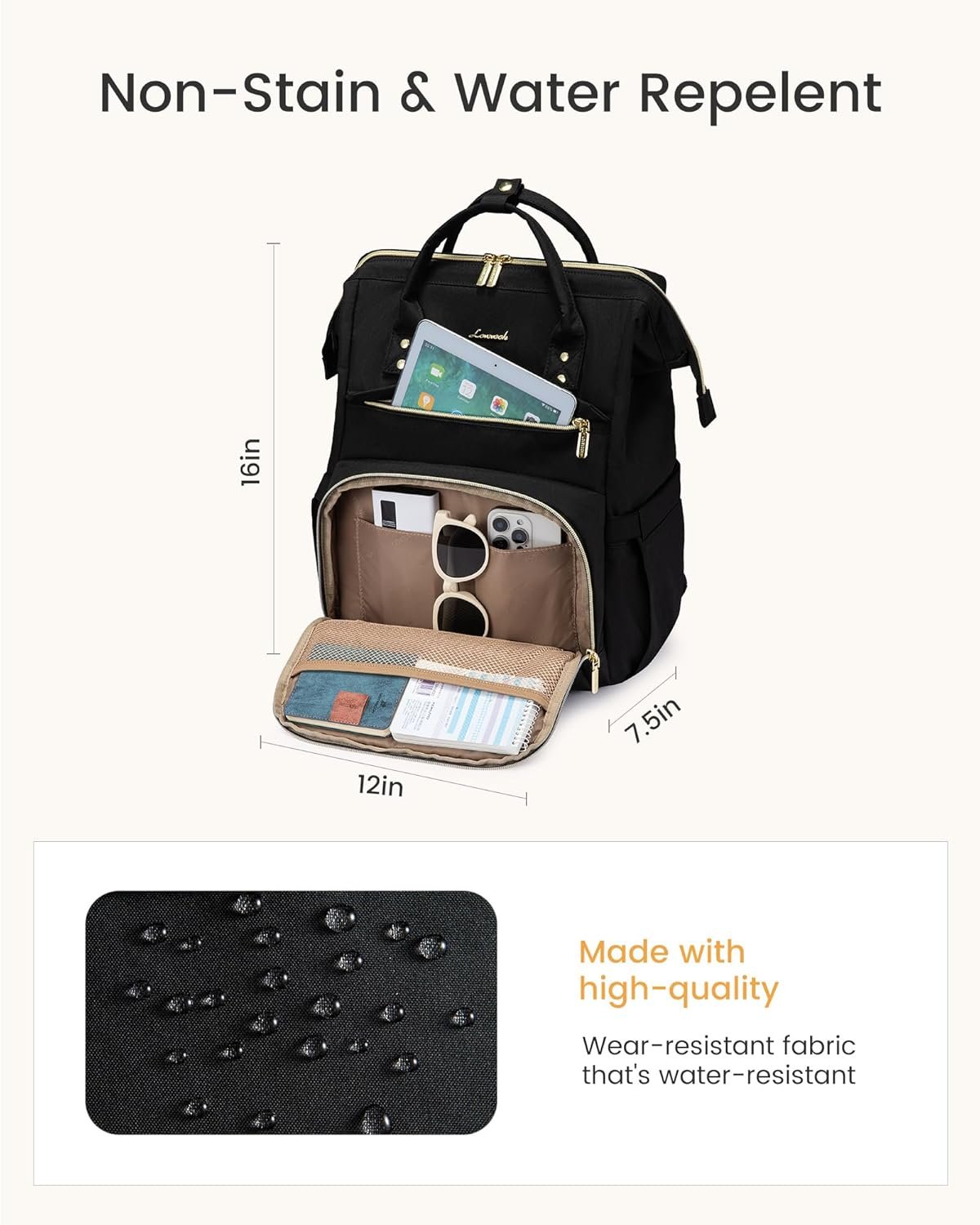 Laptop Backpack for Women with Giant Tumbler Holder Pocket,15.6 inch Waterproof Travel Backpack Purse Computer Laptop Bag,Professional Work College Nurse Teacher Backpack Casual Daypack,Black 15.6-Cup - Image 5