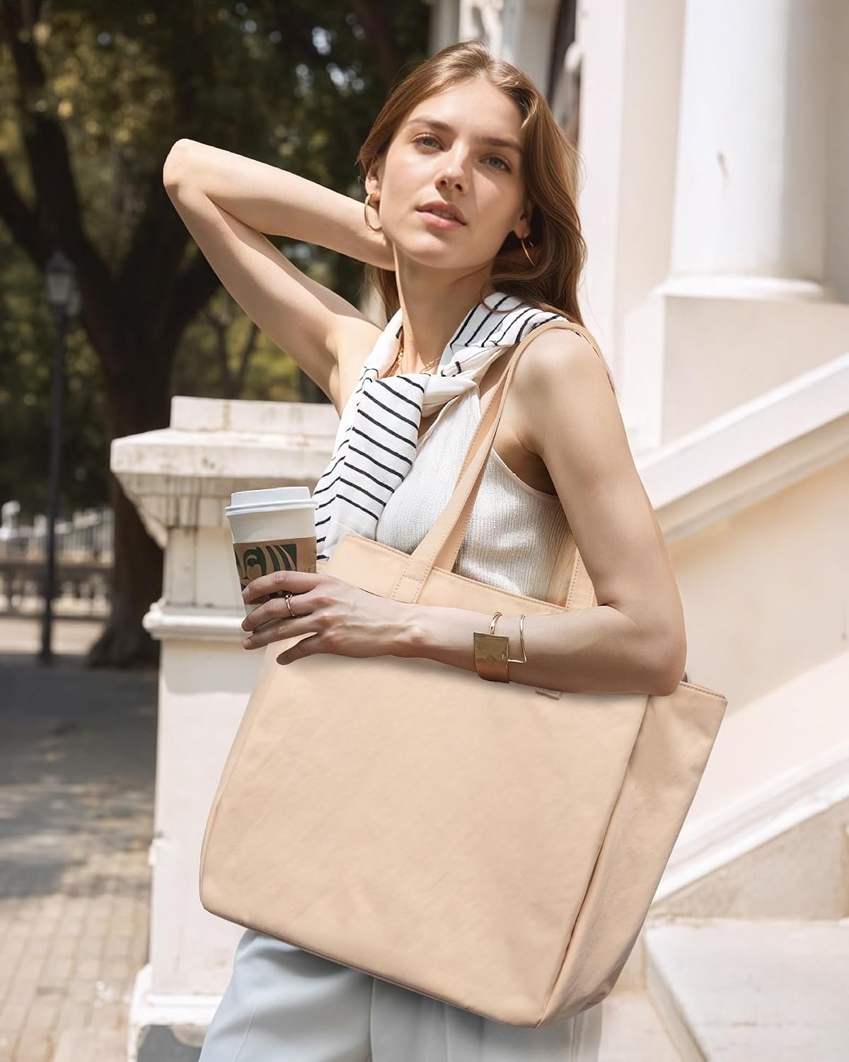 Tote Bag For Women, Travel Work Tote with Zipper Fits 14'' Laptop, Large Shoulder Handbag, Carry on Bag for Teacher Nurse Gym Medium - Image 2