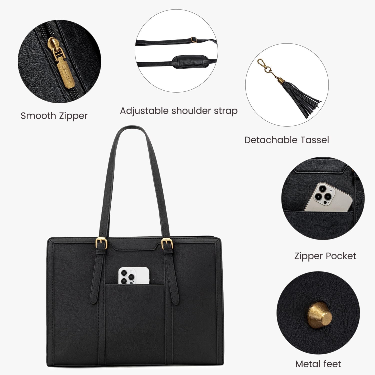 Laptop Bag for Women Vintage Leather Laptop Tote 17.3 inch Large Capacity Computer bag with Clutch Purse for Work 17.3 inch - Image 4