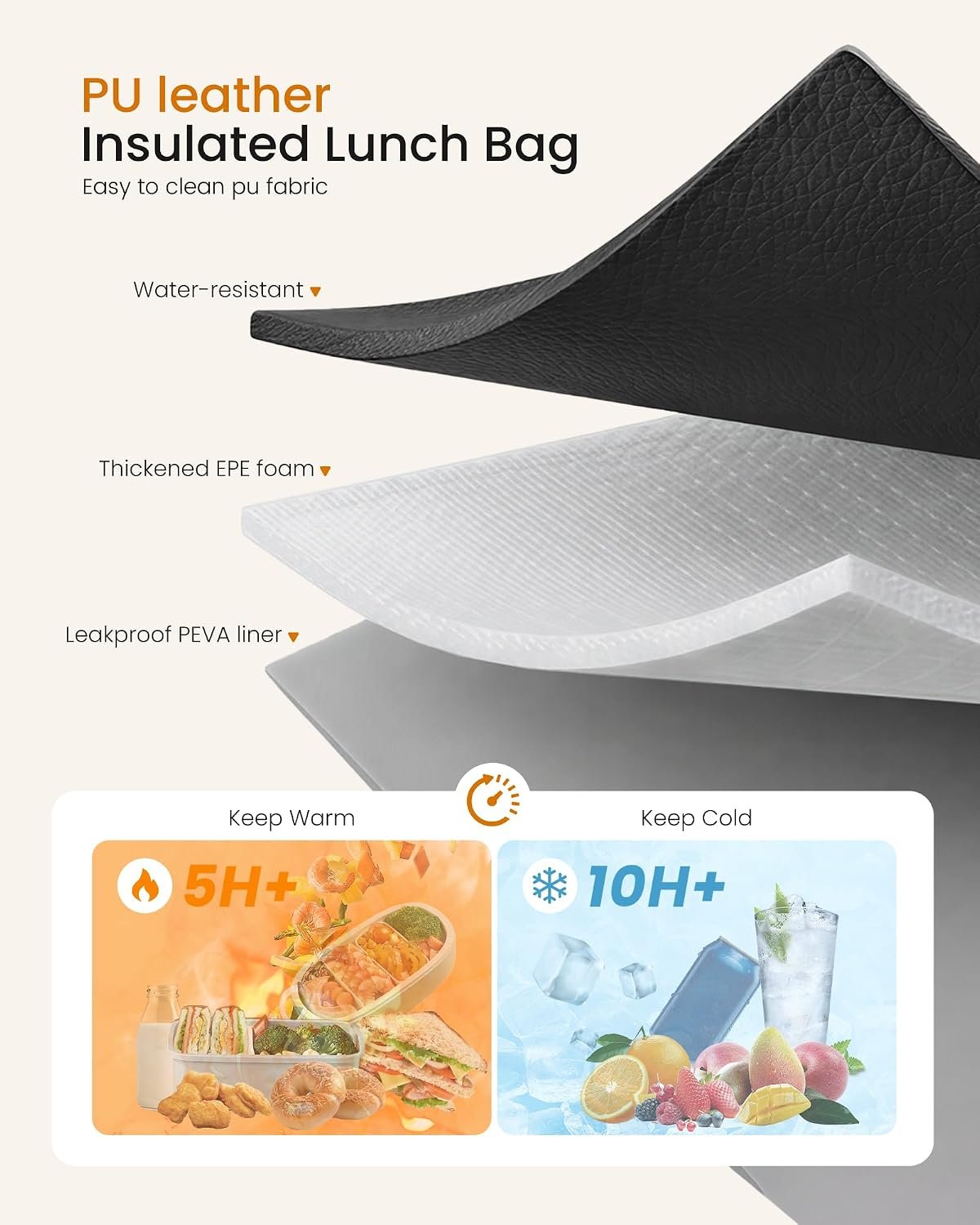 Lunch Bag for Women,2 in 1 PU Work Tote Bag with Lunch Compartment with Giant Tumbler Side Pocket, 15.6" Laptop Tote Bag with Padded Sleeve for Teacher,Nurse,College Black - Image 5
