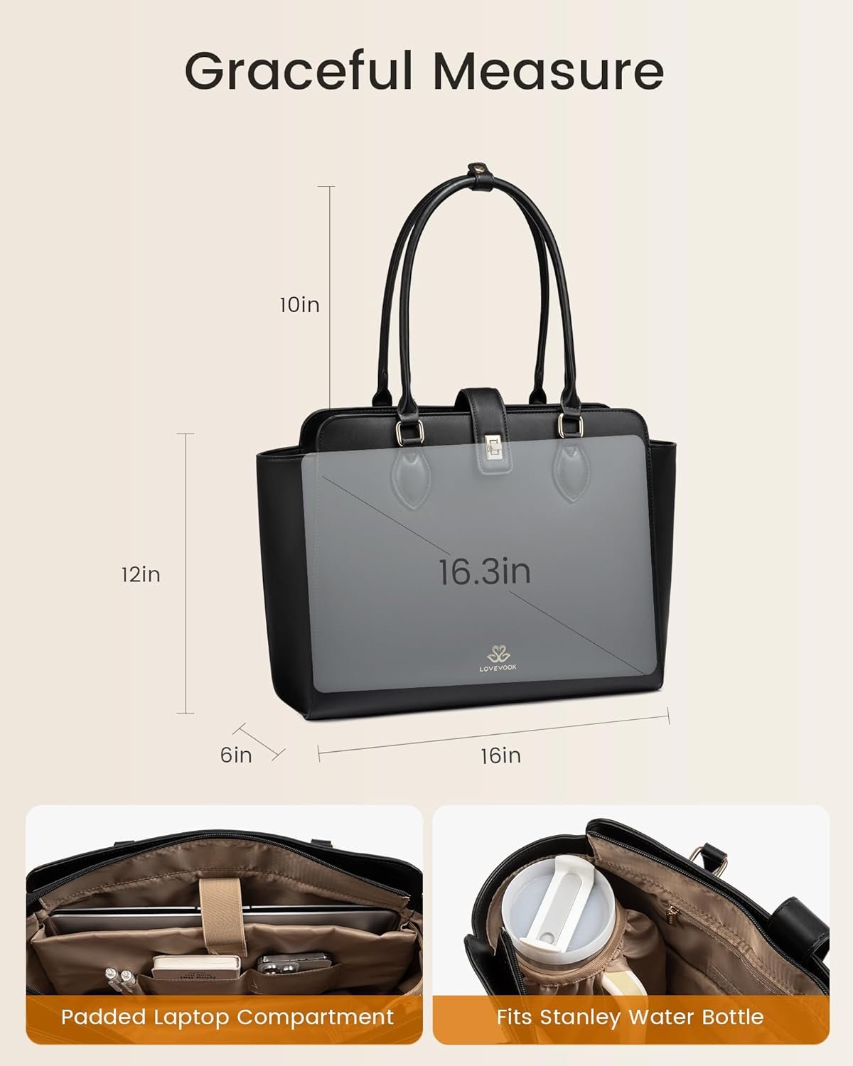 Lunch Tote Bag for Women, 2-in-1 Work Tote Bag with Lunch Compartment, Insulated Lunch Bag & 15.6 Inch Laptop Bag for Women, Ideal for Teacher, Nurse and Camping Use, Black Black-b - Image 6