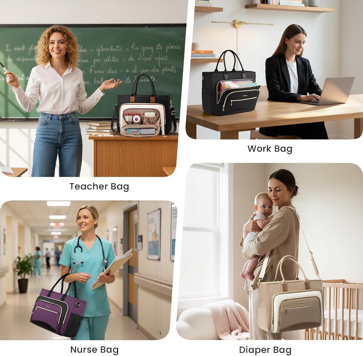 Work Tote Bags for Women,Laptop Tote Bag for Women With Large Cup Holder,Teacher Nurse Bags With Accordion File Organizer Pocket,Multi-Pockets Professional Briefcase Business Purses Handbag 15.6 inch - Image 2
