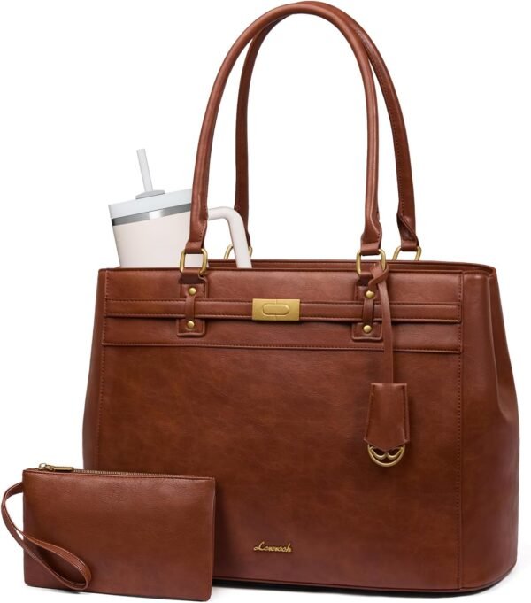 Laptop Tote Bag for Women, 15.6 Inch Waterproof Leather Work Computer Bag, Large Business Office Briefcase Shoulder Handbag Purse Gifts for Women Medium