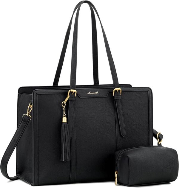 Laptop Bag for Women Vintage Leather Laptop Tote 17.3 inch Large Capacity Computer bag with Clutch Purse for Work 17.3 inch