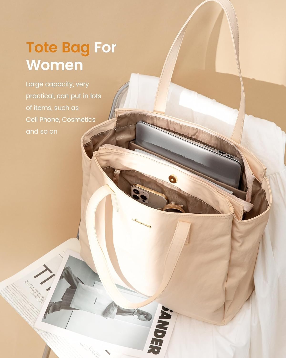Tote Bag For Women, Travel Work Tote with Zipper Fits 14'' Laptop, Large Shoulder Handbag, Carry on Bag for Teacher Nurse Gym Medium - Image 8