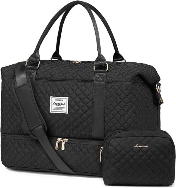 Travel Duffle Bag,Weekender Bags for Women with Shoe Compartment,Carry on Overnight Bag with Toiletry Bag,Gym Duffel Bag with Wet Pocket, Hospital Bags for Labor and Delivery Black