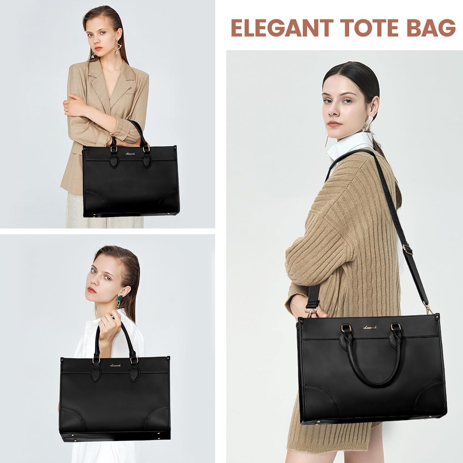 Laptop Bag for Women 15.6 lnch,Waterproof Laptops Tote Bags for Womens,Professional Work Bags for Women with Cup Holder,Large Laptop Purse Computer Briefcase Office Teacher Clutch Bag,2 PCS 15.6 Inch - Image 2