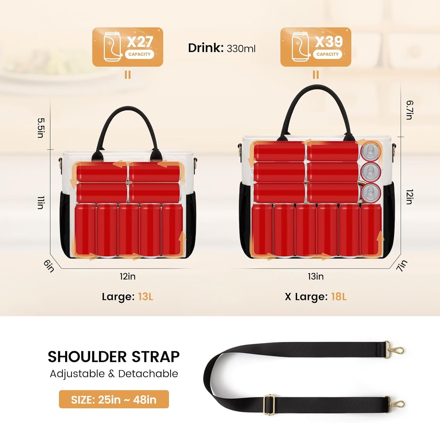 Insulated Lunch Bag Women,Wide Opening Adult Lunch Box Women with Cup Holder,Large Leakproof Cooler Bag for Work Picnic Beach Family College Mom,Lunch Teacher Tote Bag for Gift Black with Off White with Brown - Image 7