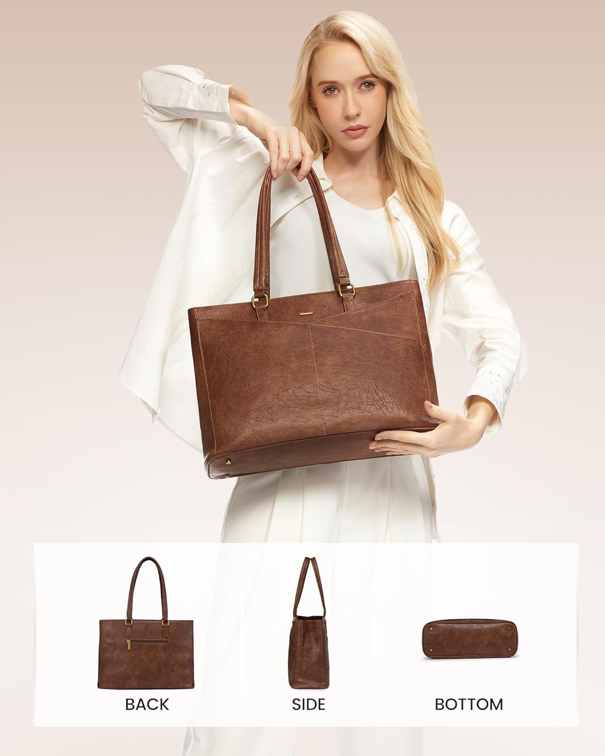 Laptop Bag for Women,15.6 Inch Laptop Tote Bag for Women,Vintage Leather Work Tote Bags Computer Teacher Bag,Waterproof Business Office Briefcase Bible Bag 15.6 inch - Image 6