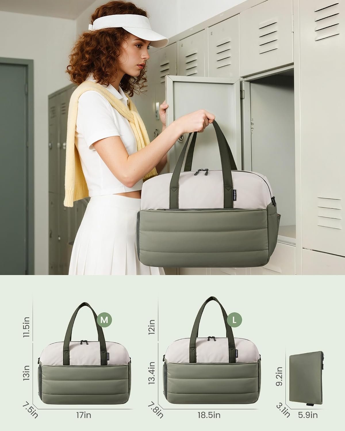 Small Gym Bag for Women with Large Tumbler Holder Pocket, Carry on Weekender Travel Duffel Bag with Shoe Compartment, Overnight Mini Personal Bag with pouch for Workout Sport Dance Yoga Green White - Image 5