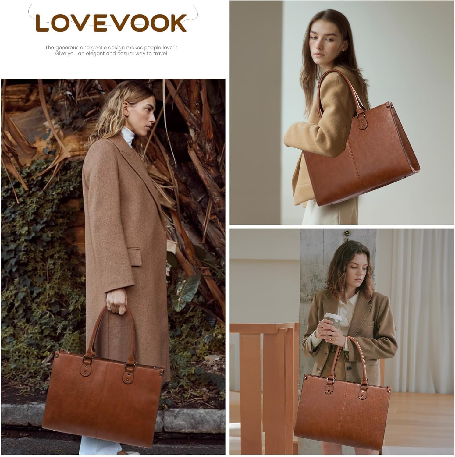 Laptop Tote Bag for Women, 15.6 Inch Professional Work Bag with Matching Clutch, Waterproof Vintage Leather Computer Tote for Office, Business Travel & Daily Use, Gift for Women 15.6 inch - Image 2