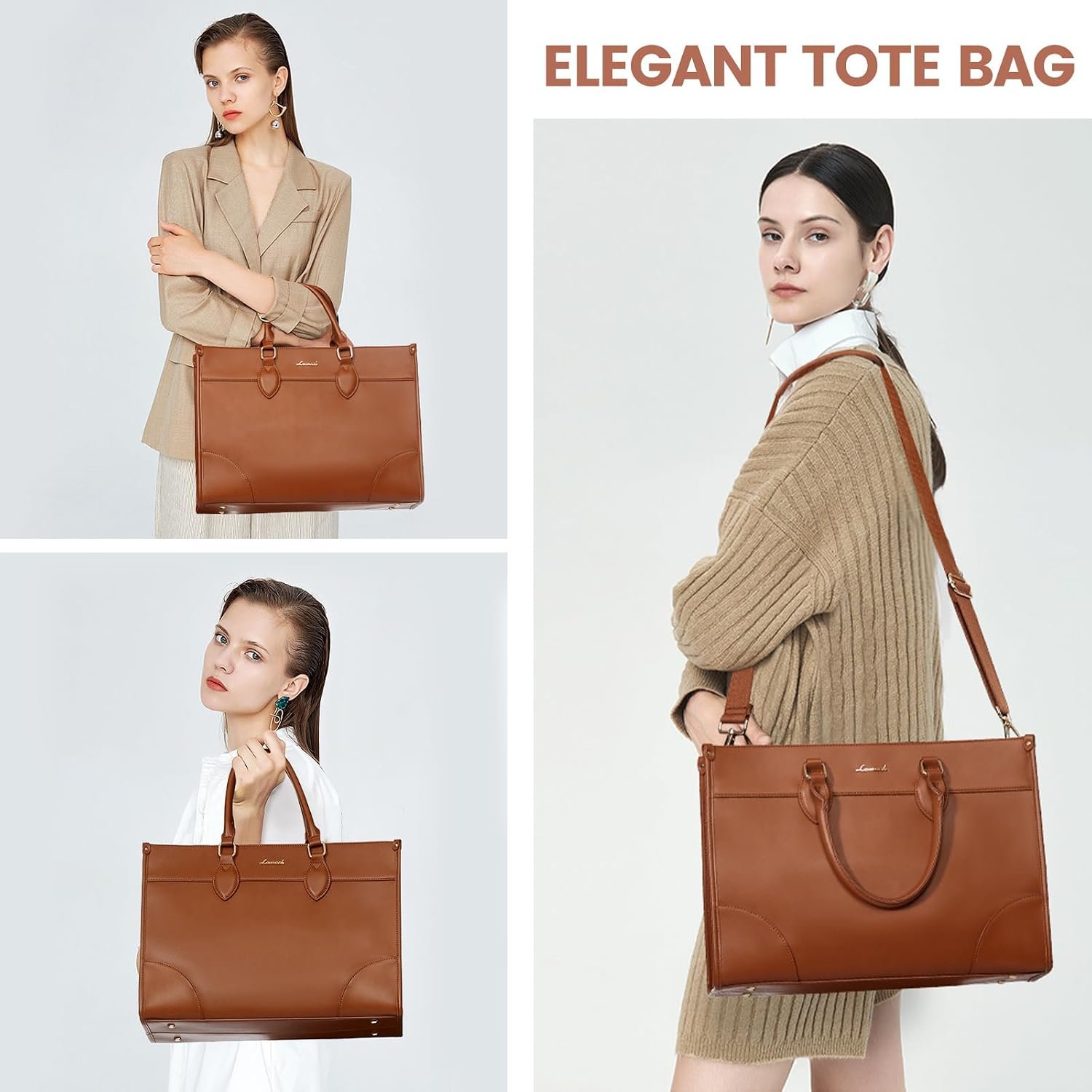 Laptop Bag for Women 15.6 lnch,Waterproof Laptops Tote Bags for Womens,Professional Work Bags for Women with Cup Holder,Large Laptop Purse Computer Briefcase Office Teacher Clutch Bag,2 PCS 15.6 Inch - Image 2