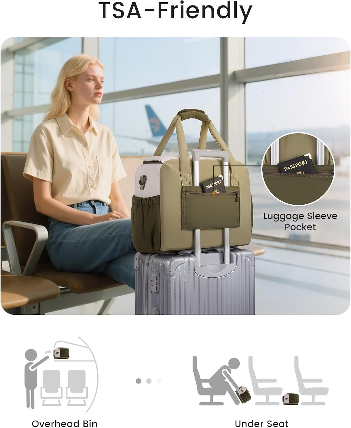 Small Gym Bag for Women & Men with Wet Pocket,26L Cute Waterproof Womens Gym Bag Travel Duffel Bags Workout Bag,Convertible Carry on Bag Overnight Bags Personal Item Travel Bag (Been Green,L) Been Green - Off-white - Image 4