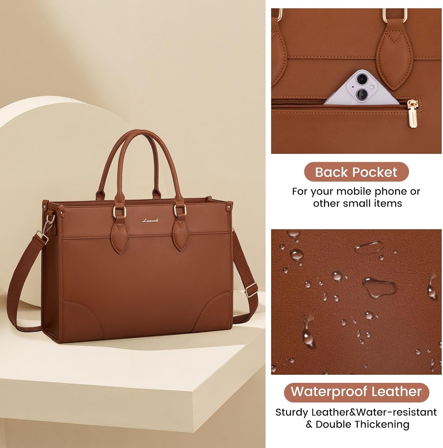 Laptop Bag for Women 15.6 lnch,Waterproof Laptops Tote Bags for Womens,Professional Work Bags for Women with Cup Holder,Large Laptop Purse Computer Briefcase Office Teacher Clutch Bag,2 PCS 15.6 Inch - Image 5