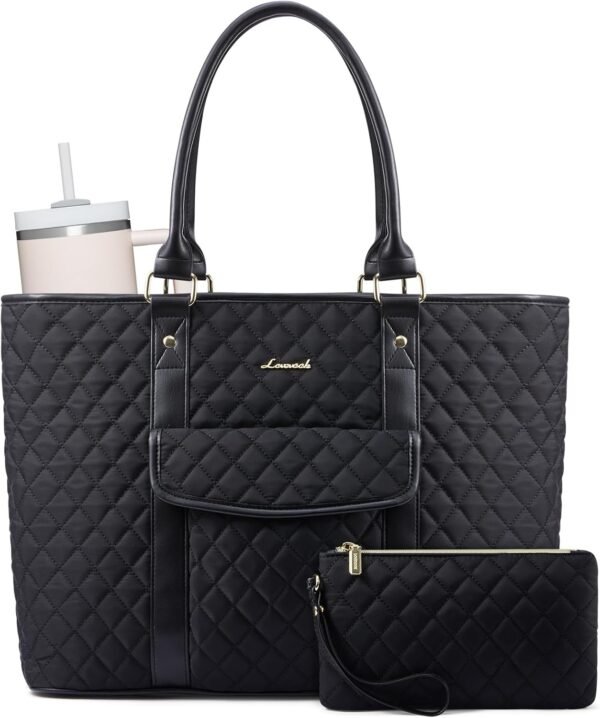 Laptop Tote Bag for Women 15.6 Inch,Waterproof Computer Bag for Laptop for Womens,Quilted Travel Work Tote Bags for Women,Stylish Laptop Bag Purse with Luggage Sleeve for Teacher,Nurse,Office 15.6 Inch