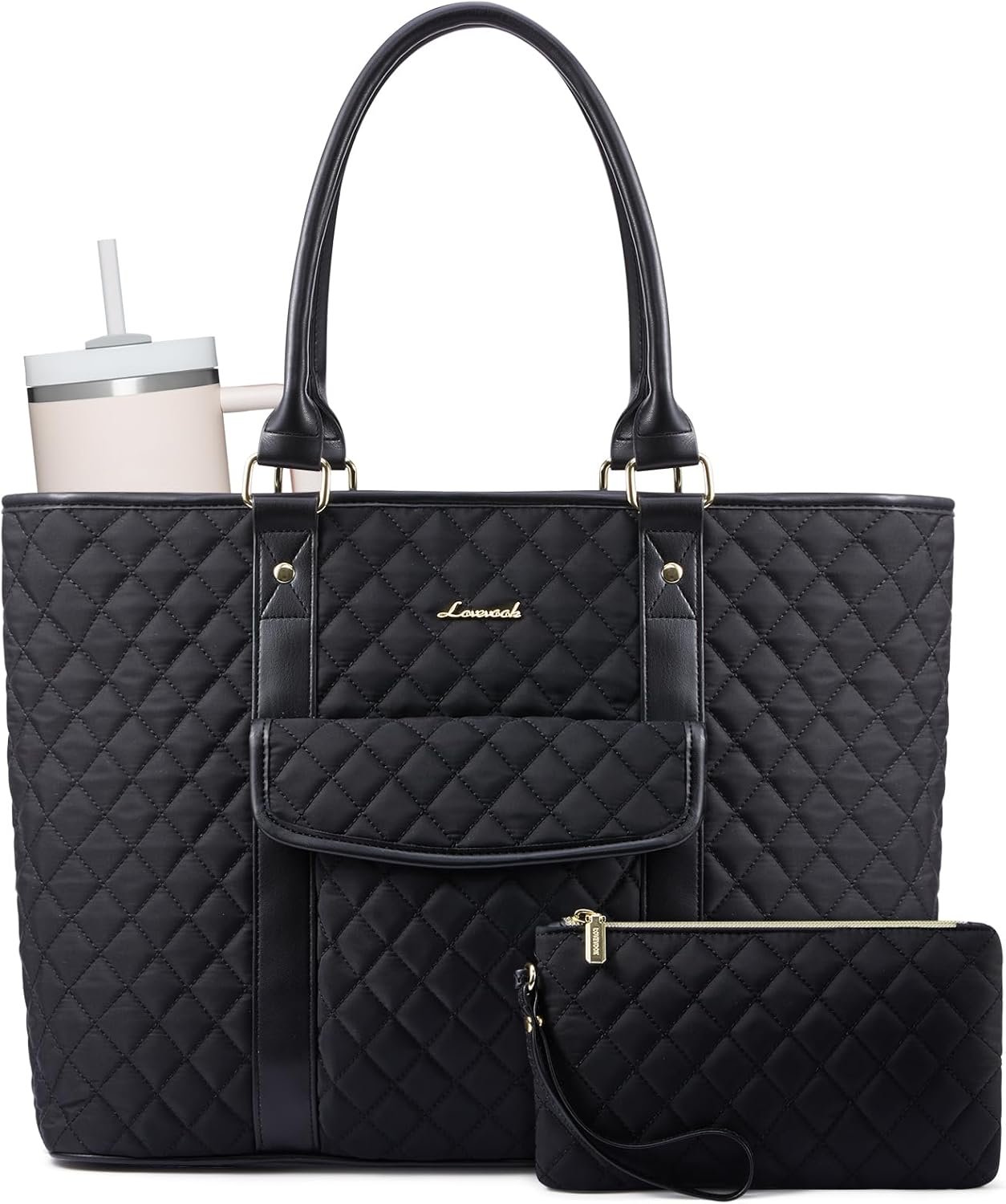 Laptop Tote Bag for Women 15.6 Inch,Waterproof Computer Bag for Laptop for Womens,Quilted Travel Work Tote Bags for Women,Stylish Laptop Bag Purse with Luggage Sleeve for Teacher,Nurse,Office 15.6 Inch
