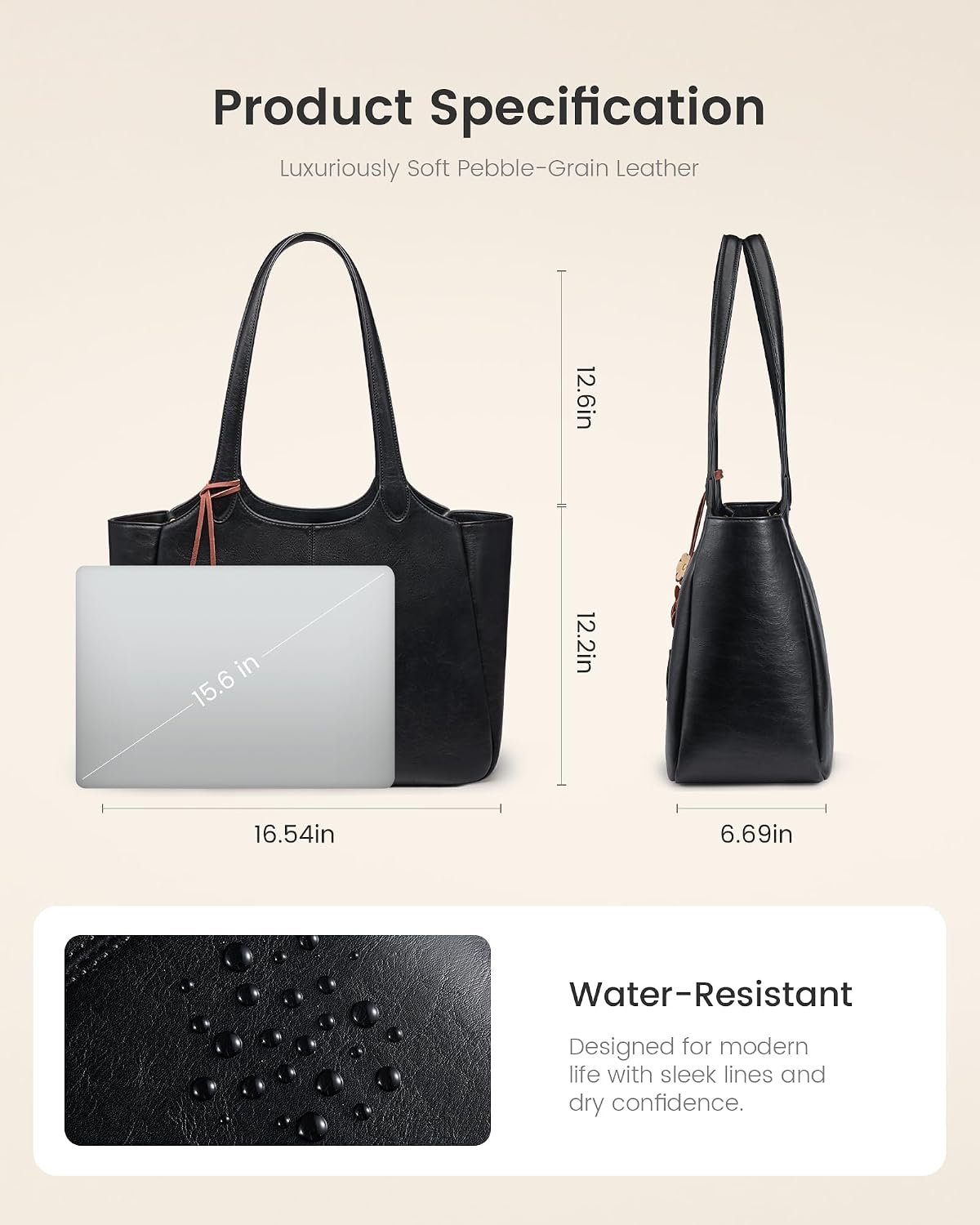Tote Bag for Women, Leather Vintage Work Bag with 40oz Cup Holder,Nurse Teacher Shoulder Bag,Roomy,6 Pockets Black - Image 6