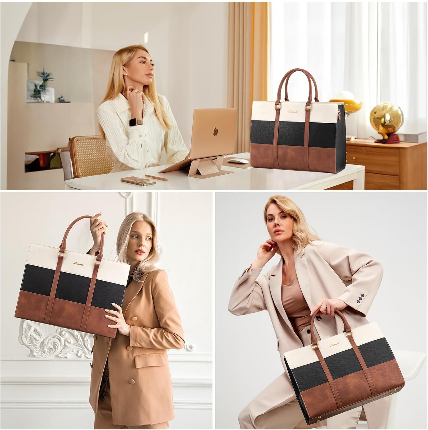 Laptop Bag for Women, 15.6 Inch Work Bags for Women, Vintage Leather Laptop Tote Bag, Waterproof Computer Bags with Clutch Purse, Large Capacity Briefcase, Business Office Handbag for Work Black - Brown - Beige - Image 7