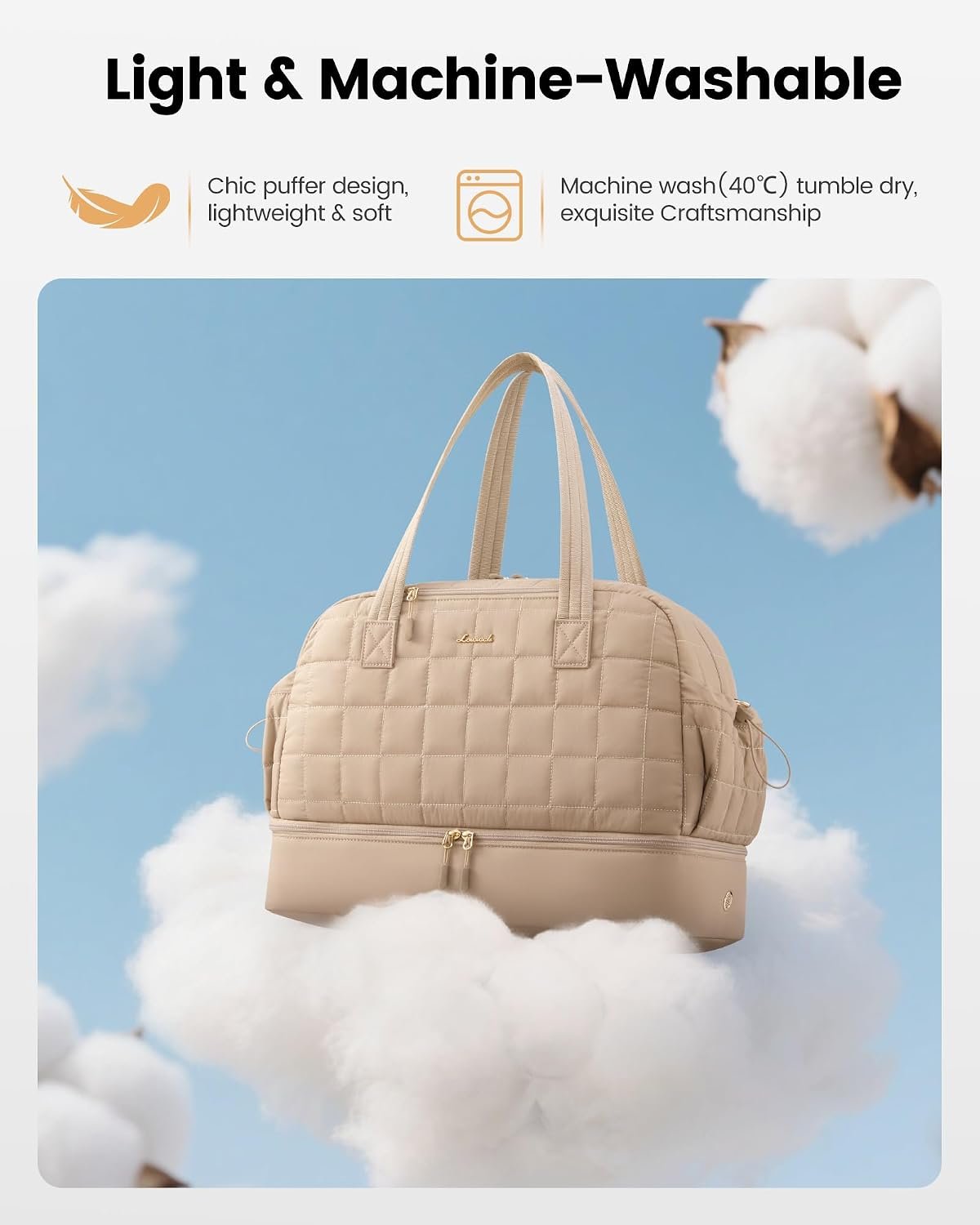 Large Travel Duffle Bag,Weekender Bags For Women with Shoe Compartment,Puffer Carry On Bags For Airplanes,Hospital Bag for Labor and Delivery,Overnight Bag With Toiletry Bag,Gym Tote Bag Khaki - Image 3