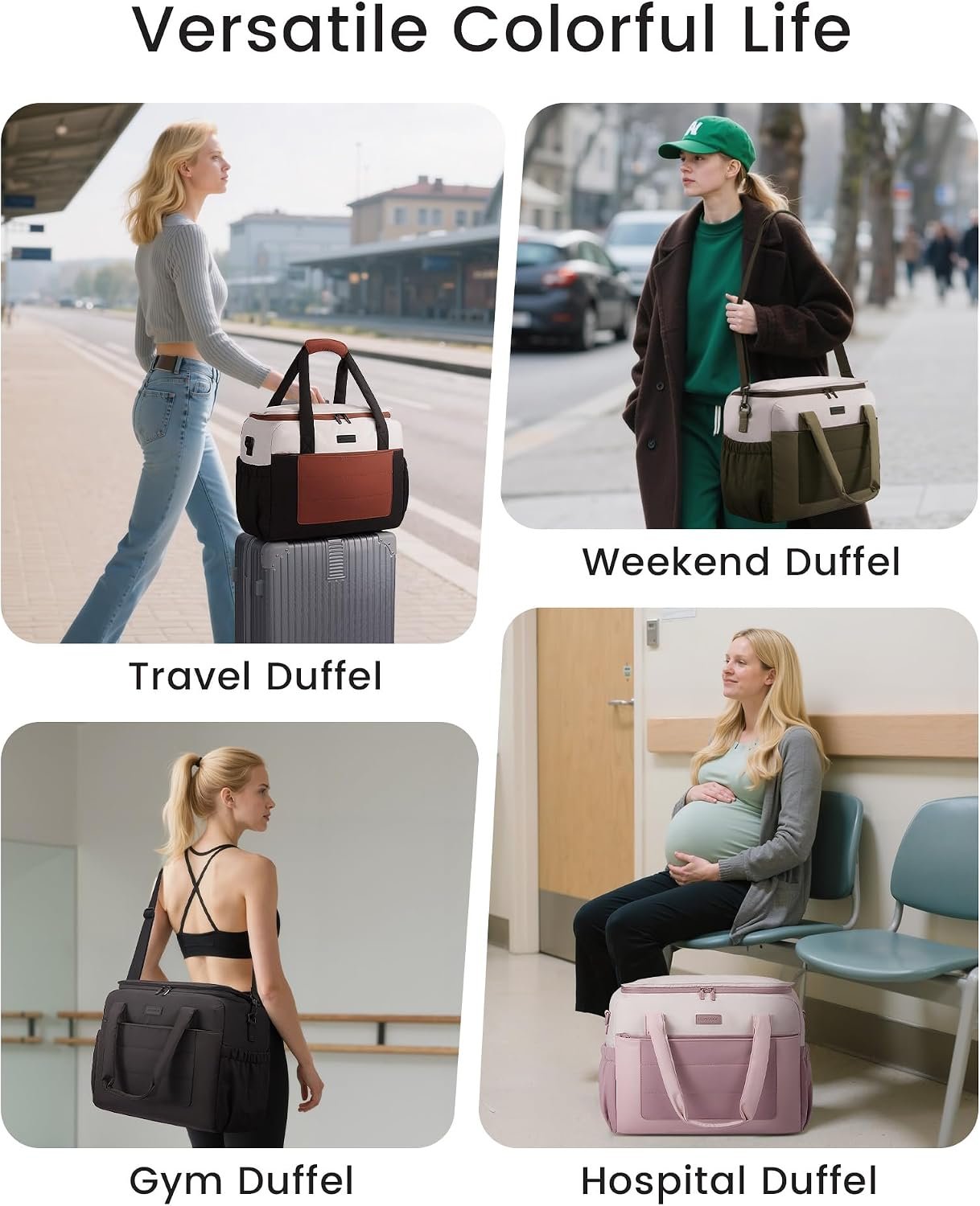 Small Gym Bag for Women & Men with Wet Pocket,26L Cute Waterproof Womens Gym Bag Travel Duffel Bags Workout Bag,Convertible Carry on Bag Overnight Bags Personal Item Travel Bag (Been Green,L) Been Green - Off-white - Image 6
