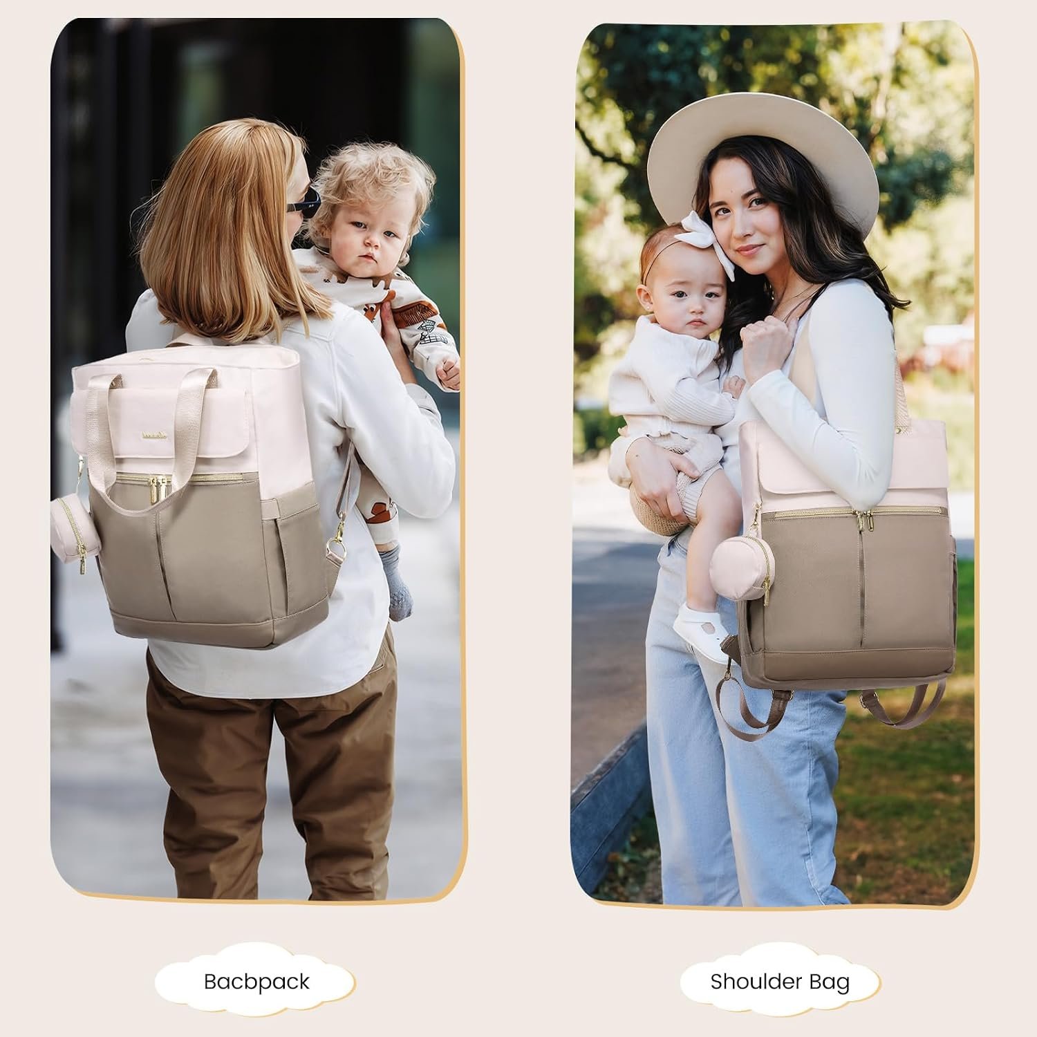 Diaper Bag Backpack,Diaper Bag Tote with Insulated Pockets,Baby Bag for Girl Boy with Changing Pad,Large Baby Bag with Pacifier Case,15.6 Inch Anti-Theft Laptop Backpack for Women Coffee-beige - Image 2