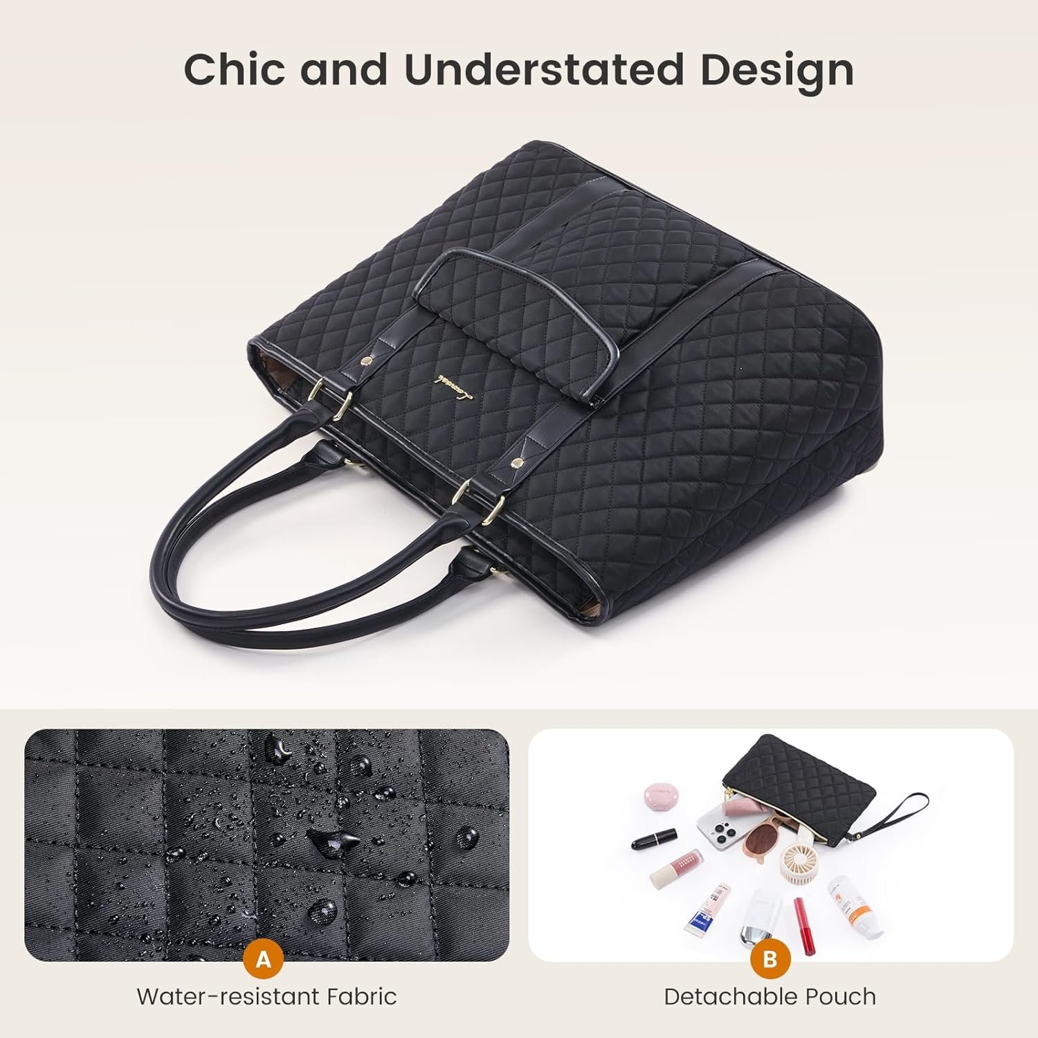 Laptop Tote Bag for Women 15.6 Inch,Waterproof Computer Bag for Laptop for Womens,Quilted Travel Work Tote Bags for Women,Stylish Laptop Bag Purse with Luggage Sleeve for Teacher,Nurse,Office 15.6 Inch - Image 5