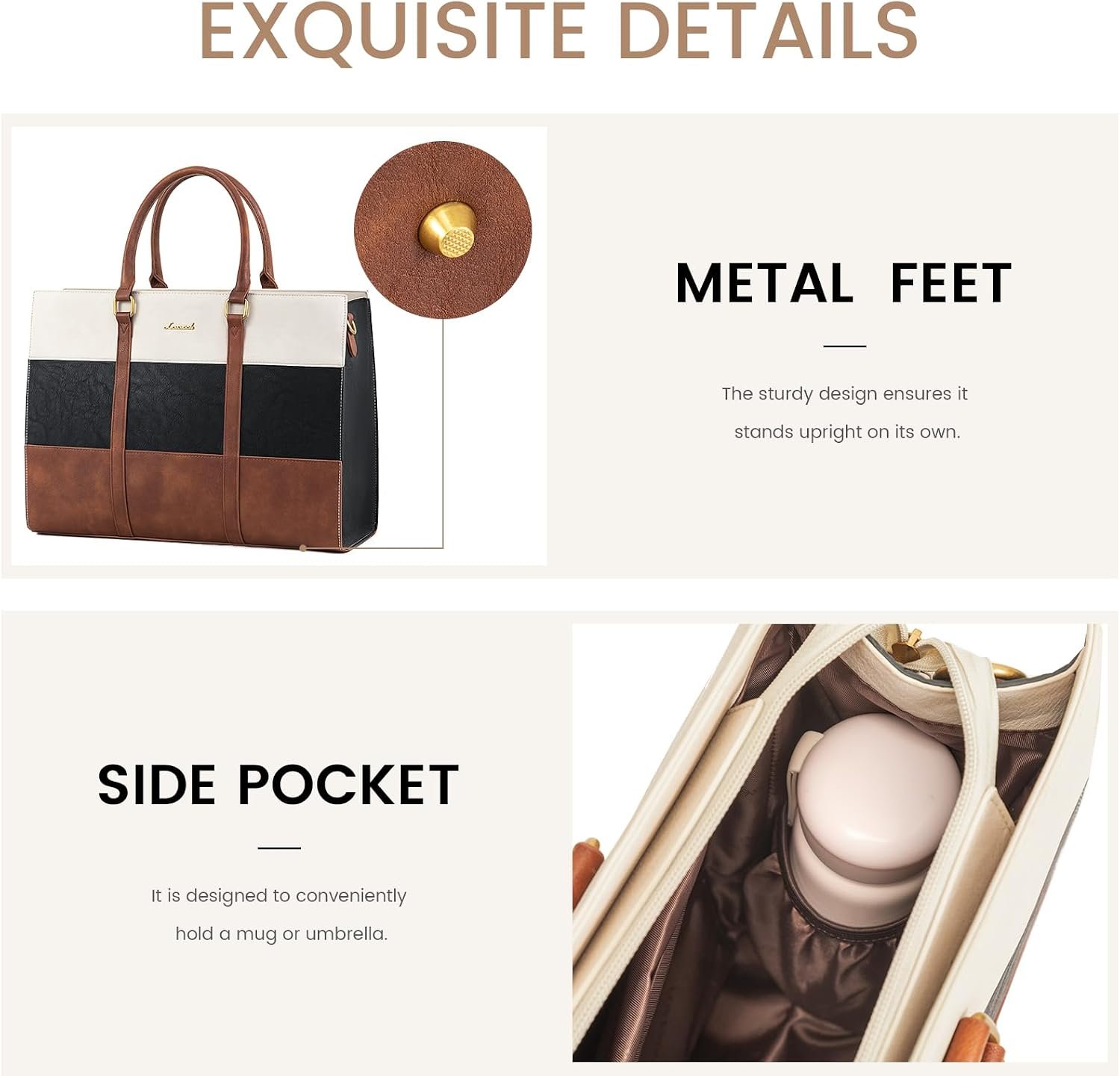 Laptop Bag for Women, 15.6 Inch Work Bags for Women, Vintage Leather Laptop Tote Bag, Waterproof Computer Bags with Clutch Purse, Large Capacity Briefcase, Business Office Handbag for Work Black - Brown - Beige - Image 6