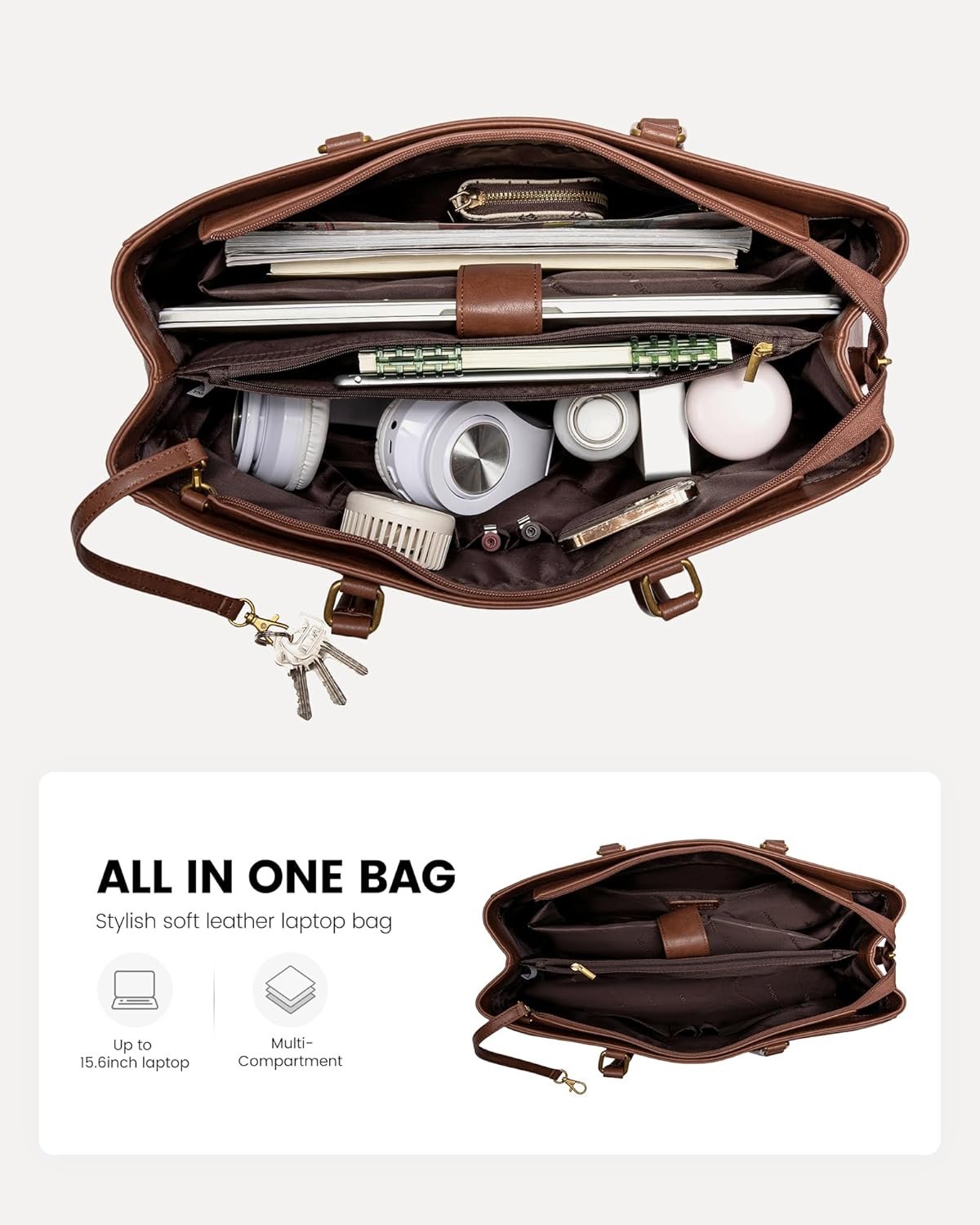 Laptop Bag for Women,15.6 Inch Laptop Tote Bag for Women,Vintage Leather Work Tote Bags Computer Teacher Bag,Waterproof Business Office Briefcase Bible Bag 15.6 inch - Image 3