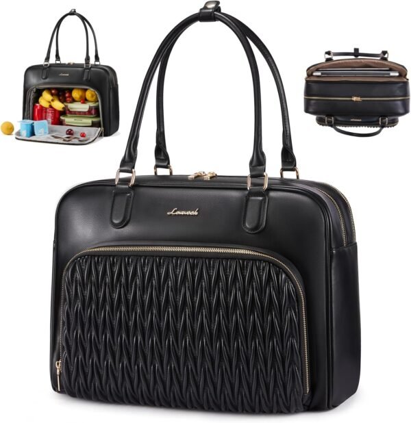 Tote Bag for Women,Light Puffer Tote Bag with Multi-pockets,Stylish Carry on Laptop Bags for Daily,Travel,Work,Gym | with Multi-pockets Black-lunch