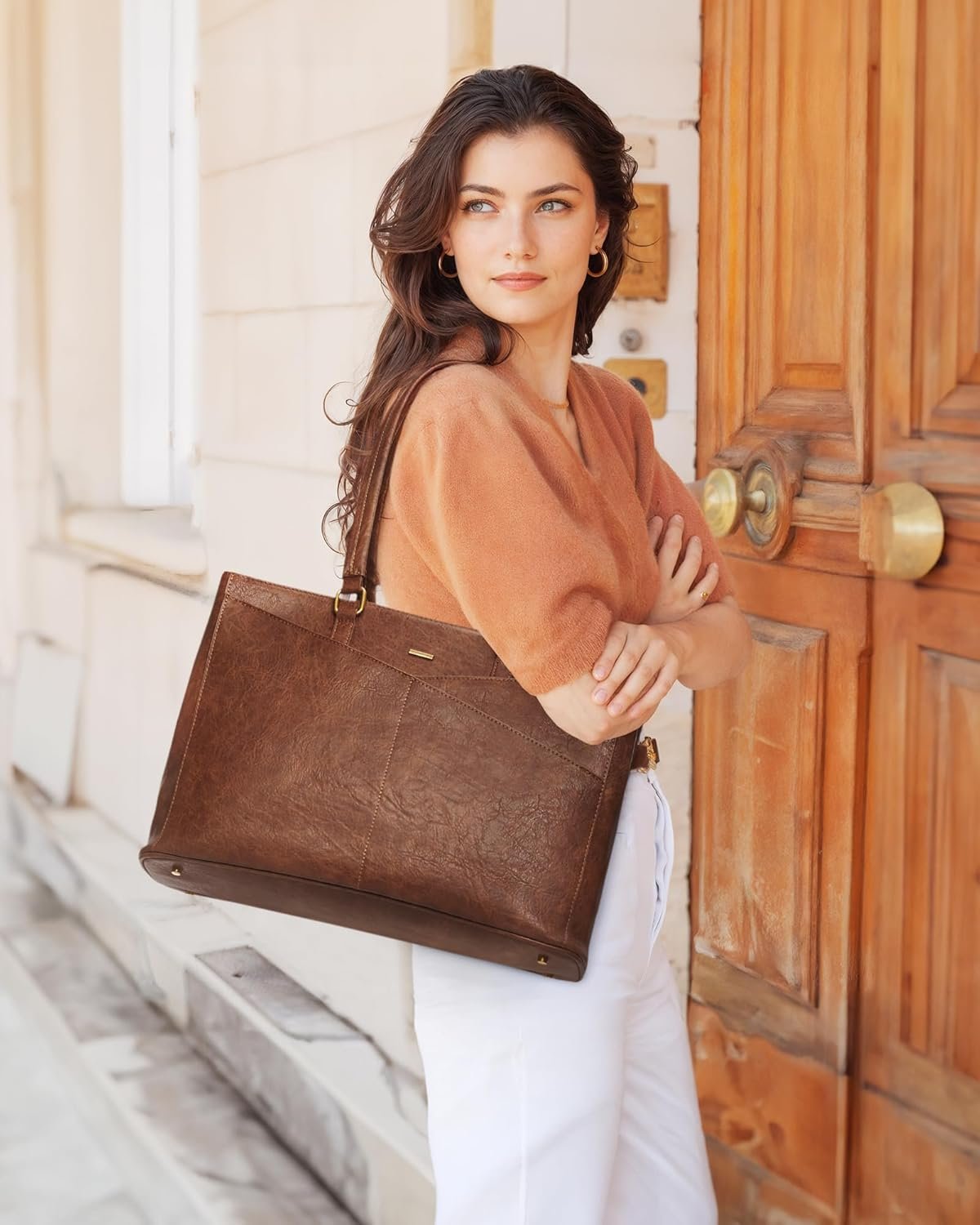 Laptop Bag for Women,15.6 Inch Laptop Tote Bag for Women,Vintage Leather Work Tote Bags Computer Teacher Bag,Waterproof Business Office Briefcase Bible Bag 15.6 inch - Image 2