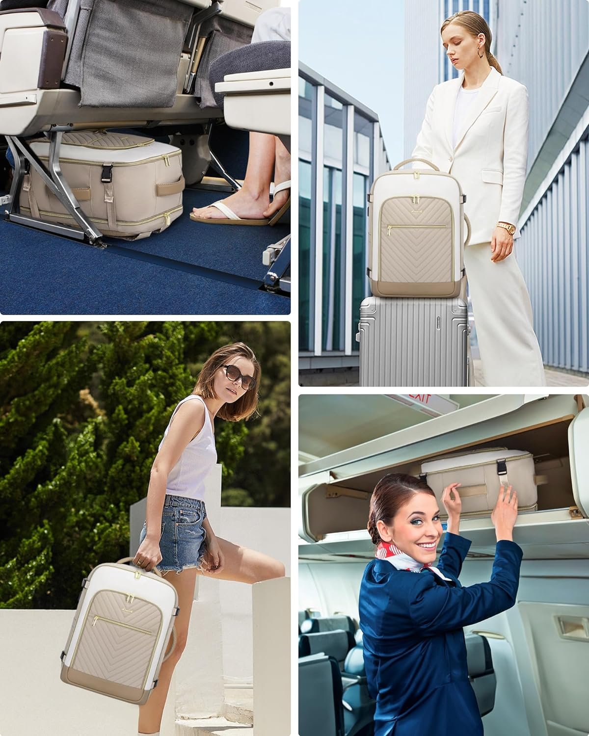 Large Travel Backpack for Women, TSA Carry on Backpack for Airplanes, 40L Personal Item Travel Bag for Women fits 17" Laptop,Waterproof Carry on Bag Airplane Approved with 3 Packing Cubes Khaki - Beige - Abricot - Image 7