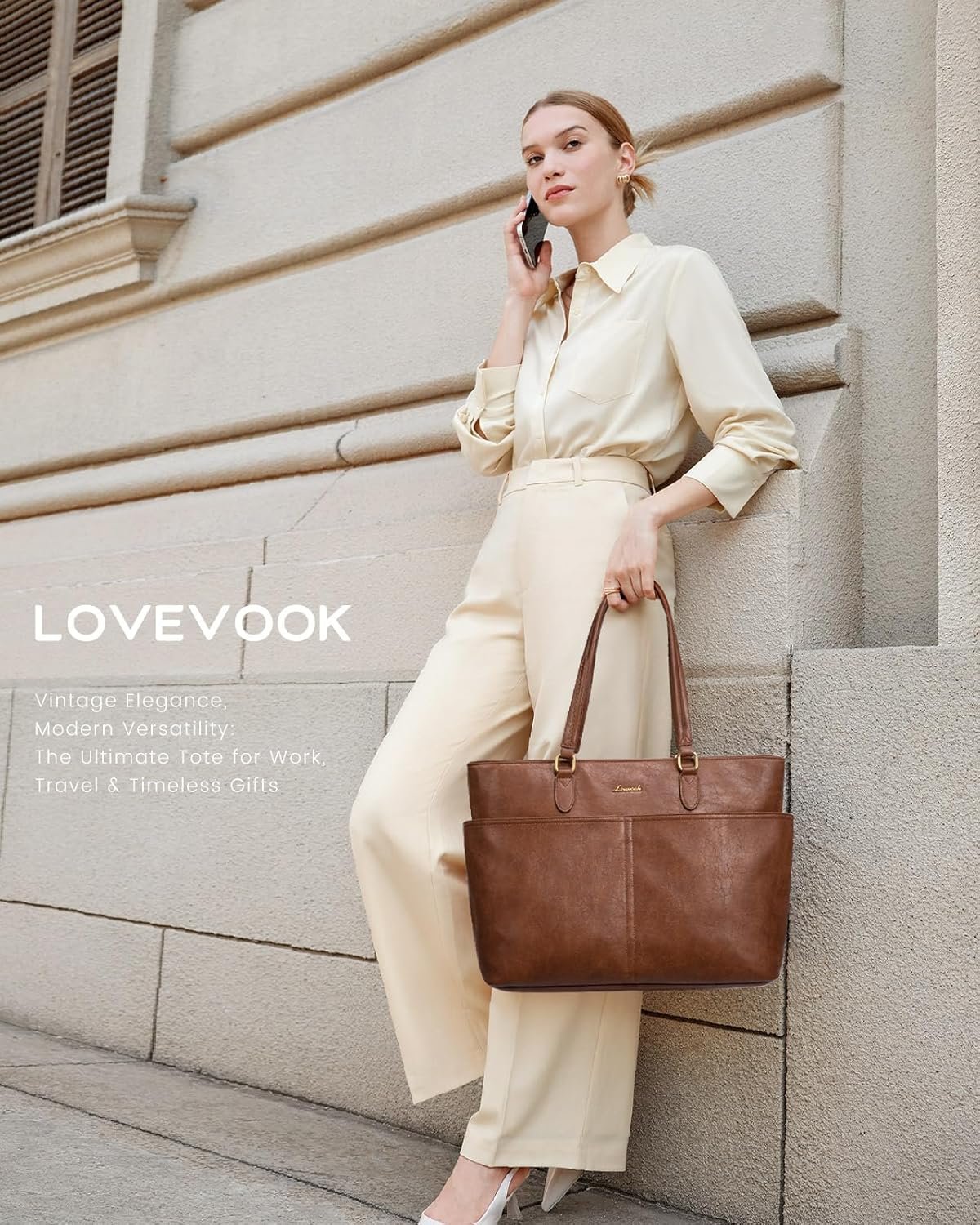 Work Tote Bags for Women, Vintage Leather 15.6 Inch Laptop Bag with Large Cup Holder, Teacher Nurse Medical Professional Computer Bag, Office Briefcase Handbag Gift 15.6 Inch - Image 2