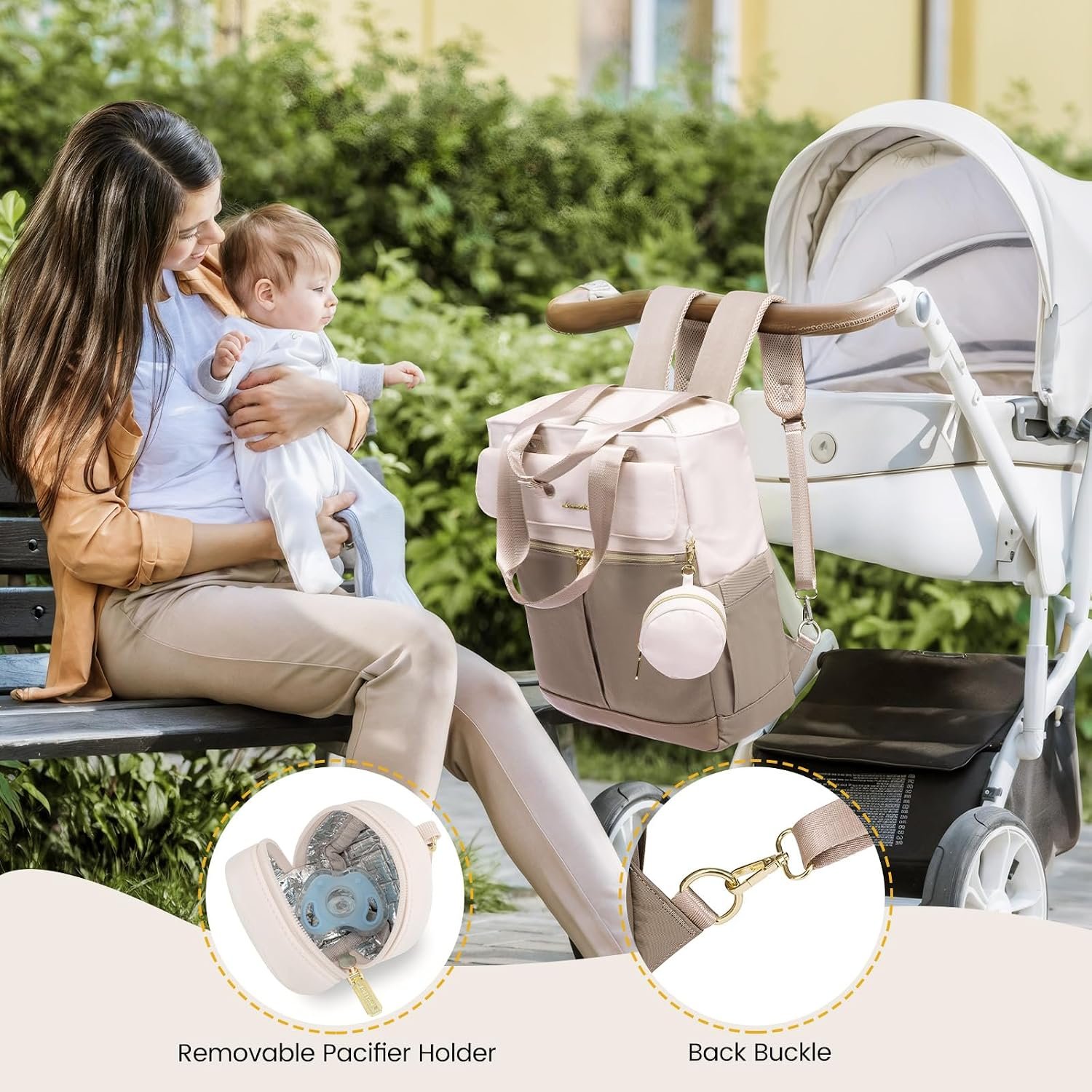 Diaper Bag Backpack,Diaper Bag Tote with Insulated Pockets,Baby Bag for Girl Boy with Changing Pad,Large Baby Bag with Pacifier Case,15.6 Inch Anti-Theft Laptop Backpack for Women Coffee-beige - Image 6