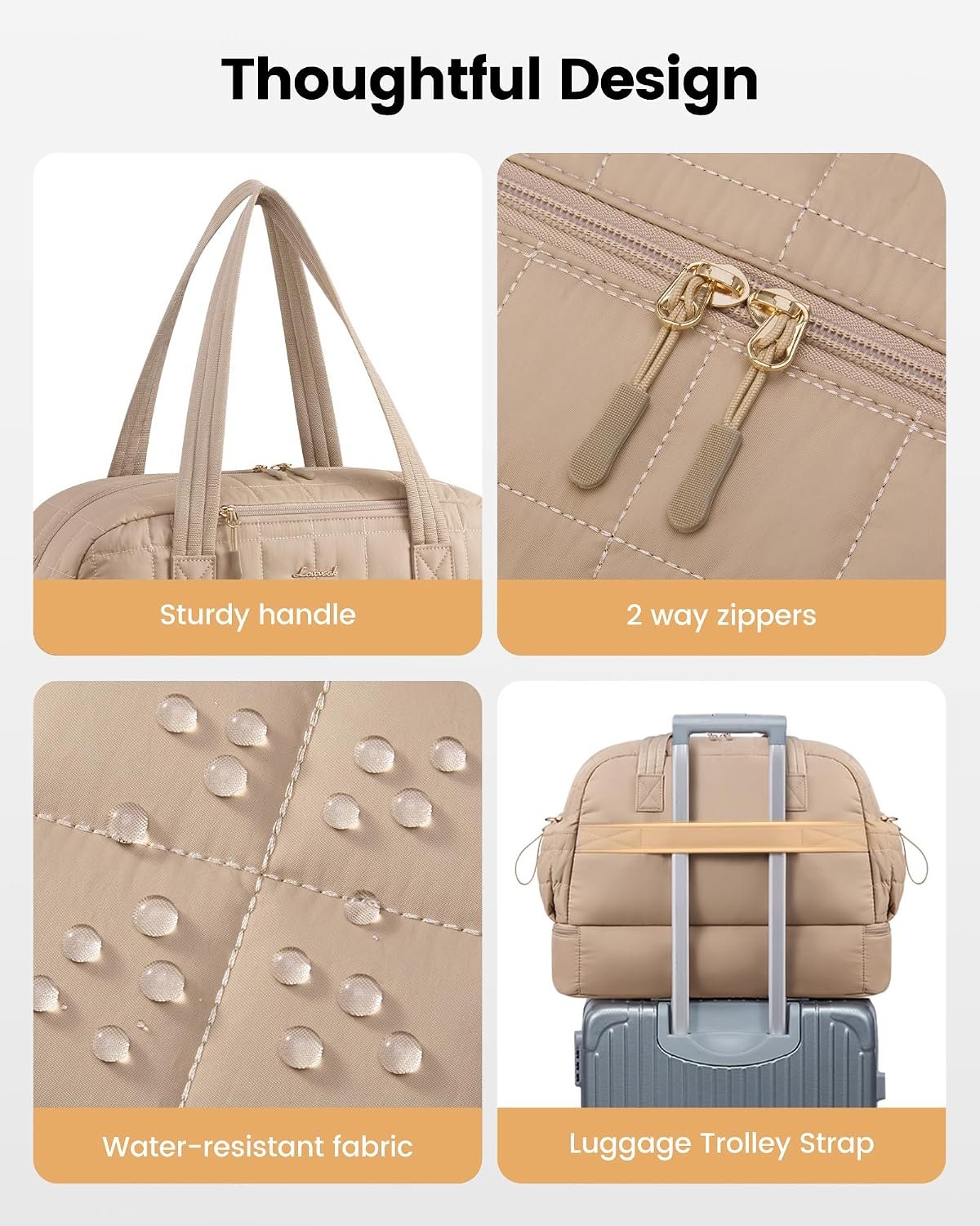 Large Travel Duffle Bag,Weekender Bags For Women with Shoe Compartment,Puffer Carry On Bags For Airplanes,Hospital Bag for Labor and Delivery,Overnight Bag With Toiletry Bag,Gym Tote Bag Khaki - Image 6