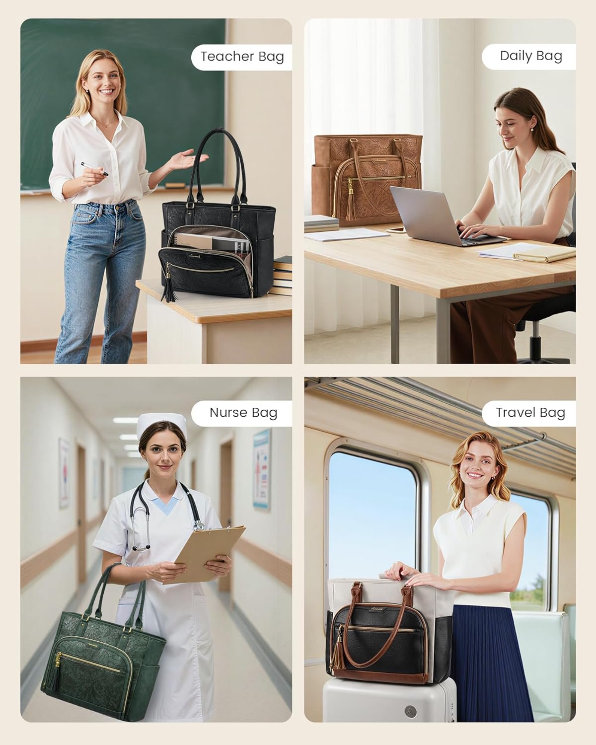 Laptop Tote Bag for Women Work, Vintage Leather Teacher Nurse Bag with Large Cup Holder, Bible Handbag Purse GIfs, Waterproof Professional Computer Briefcase for Business Office, 17 Inch Chestnut Brown - Image 6