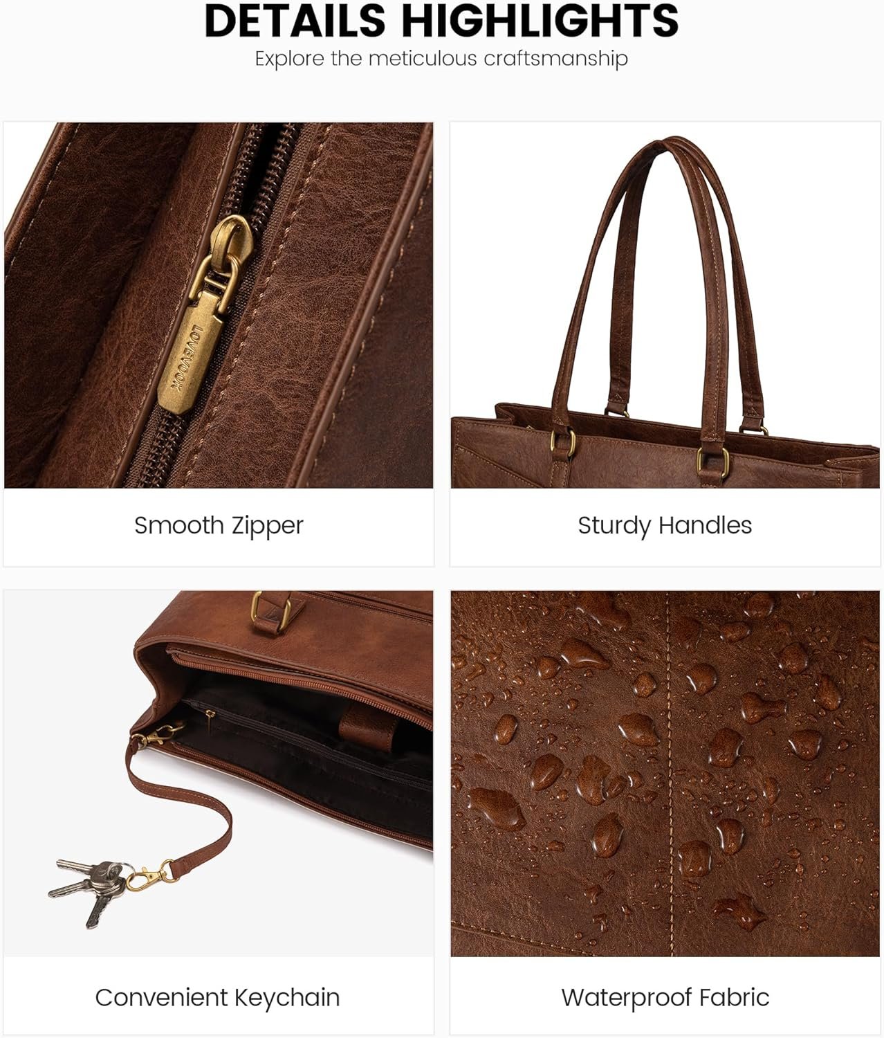Laptop Bag for Women,15.6 Inch Laptop Tote Bag for Women,Vintage Leather Work Tote Bags Computer Teacher Bag,Waterproof Business Office Briefcase Bible Bag 15.6 inch - Image 8
