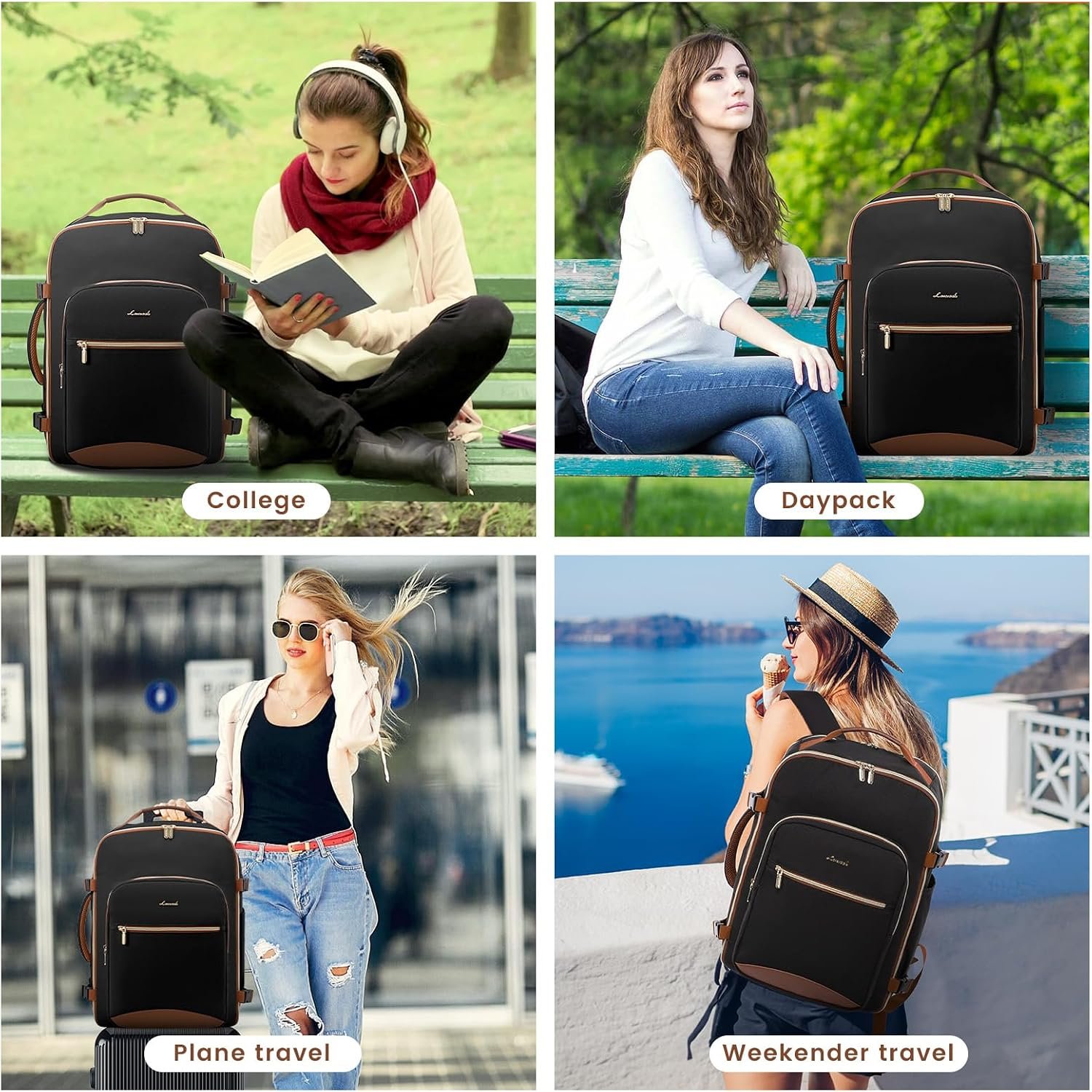 40L Large Travel Backpack for Women Men, 17 Inch Carry on Backpack for Traveling on Airplane, Personal Item Bag Airline Approved, Business Causal Weekender Backpack, Black-Brown 1 Black-brown - Image 8