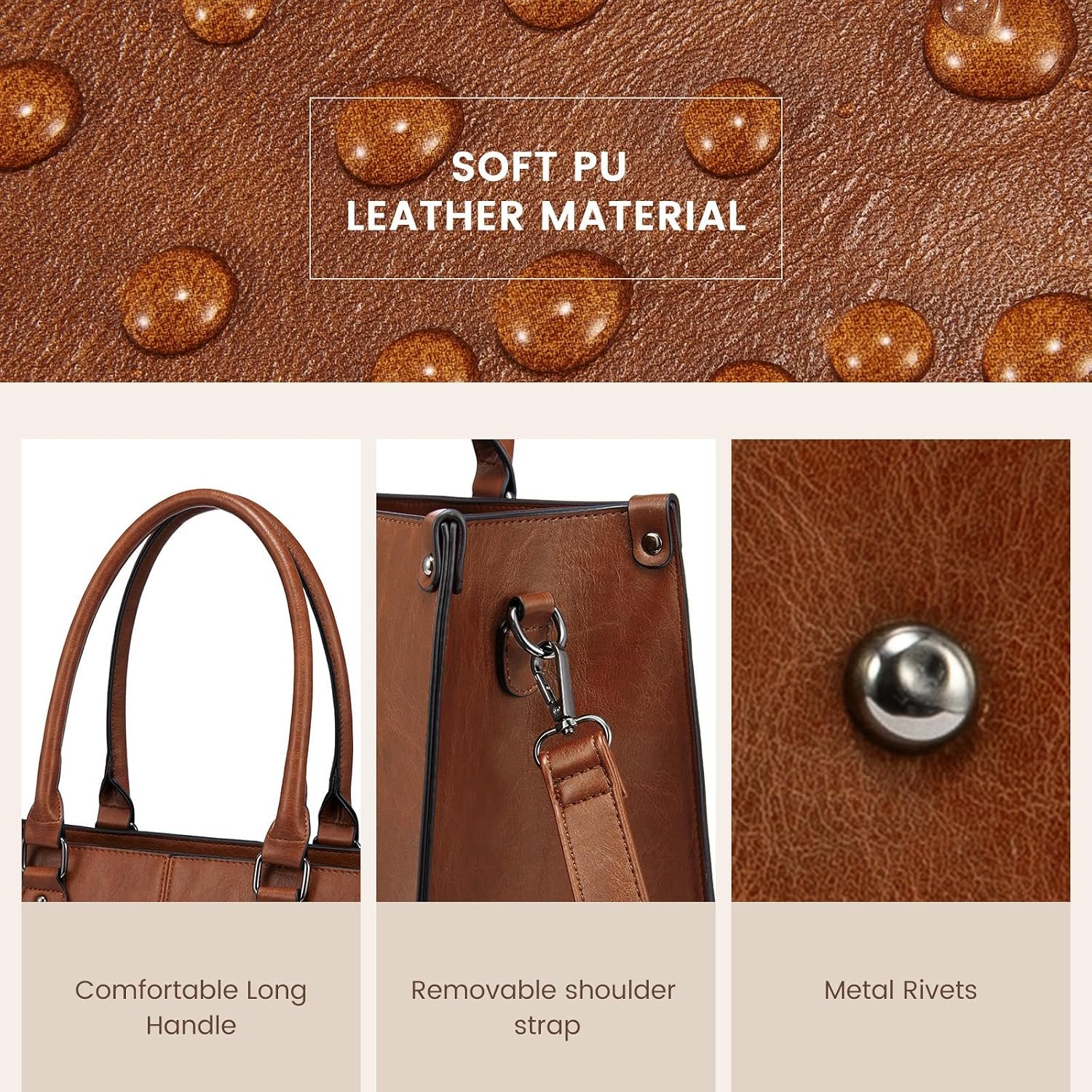 Laptop Tote Bag for Women, 15.6 Inch Professional Work Bag with Matching Clutch, Waterproof Vintage Leather Computer Tote for Office, Business Travel & Daily Use, Gift for Women 15.6 inch - Image 5