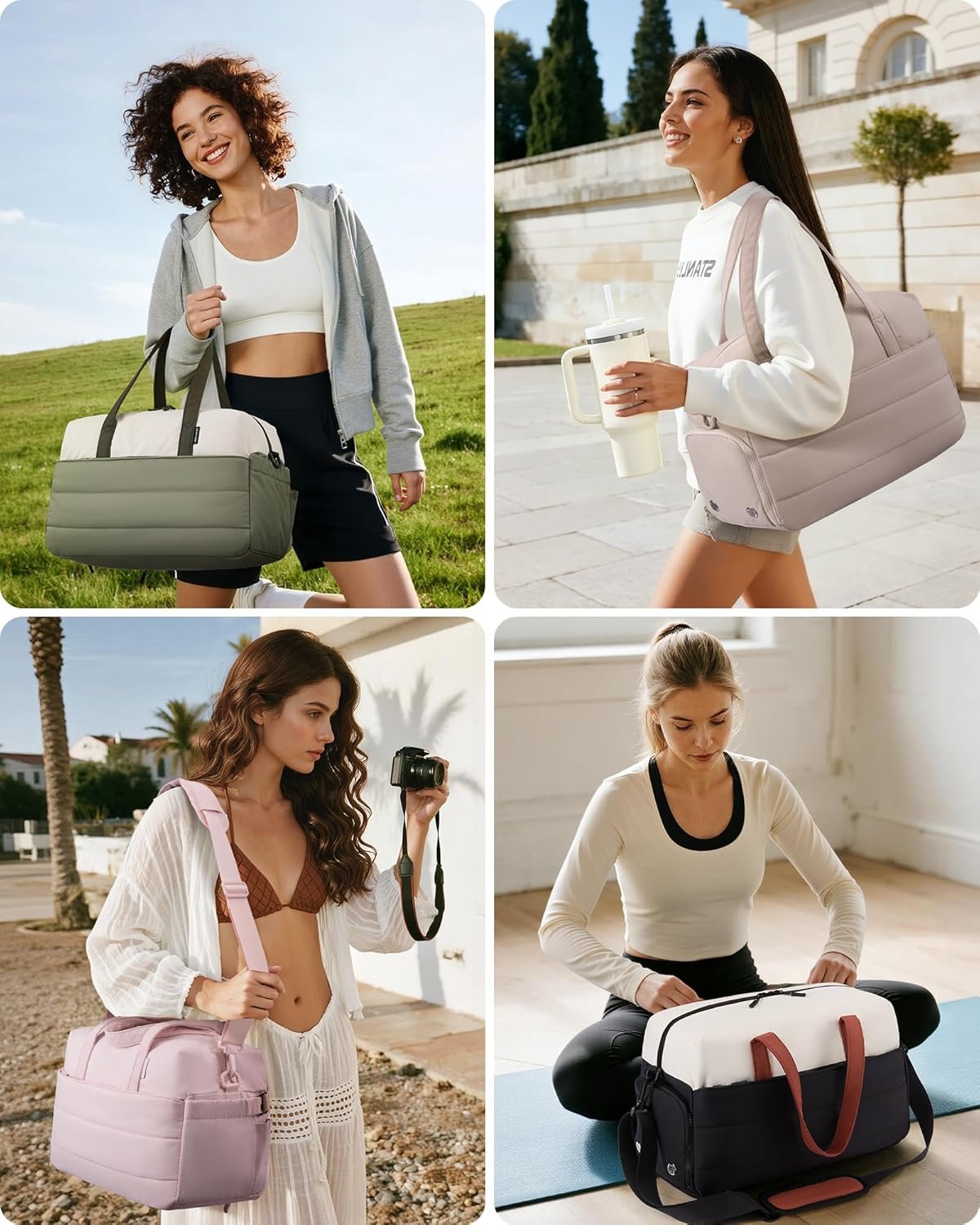 Small Gym Bag for Women with Large Tumbler Holder Pocket, Carry on Weekender Travel Duffel Bag with Shoe Compartment, Overnight Mini Personal Bag with pouch for Workout Sport Dance Yoga Green White - Image 6