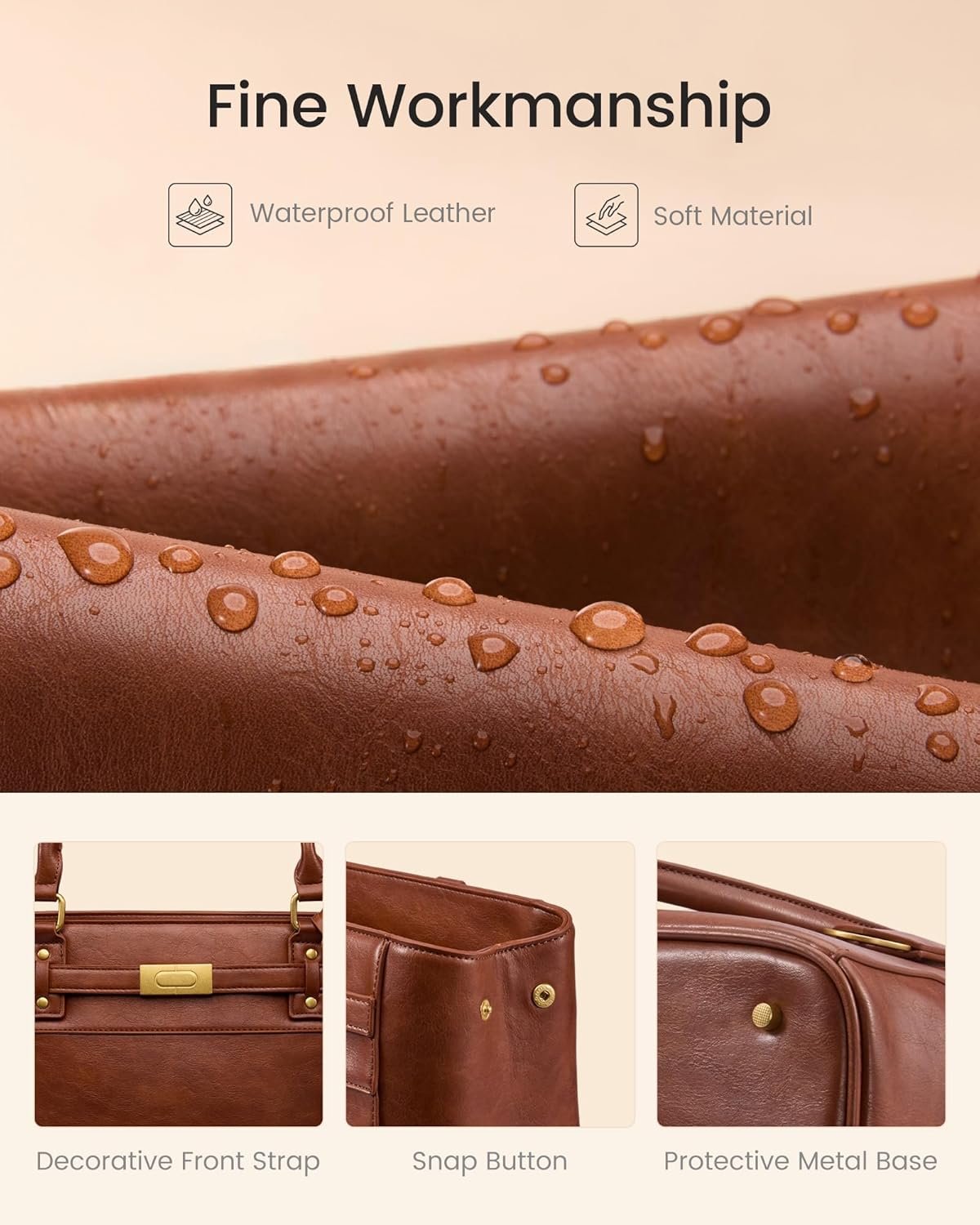 Laptop Tote Bag for Women, 15.6 Inch Waterproof Leather Work Computer Bag, Large Business Office Briefcase Shoulder Handbag Purse Gifts for Women Medium - Image 6