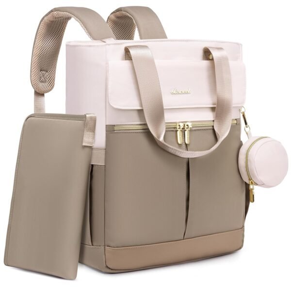 Diaper Bag Backpack,Diaper Bag Tote with Insulated Pockets,Baby Bag for Girl Boy with Changing Pad,Large Baby Bag with Pacifier Case,15.6 Inch Anti-Theft Laptop Backpack for Women Coffee-beige